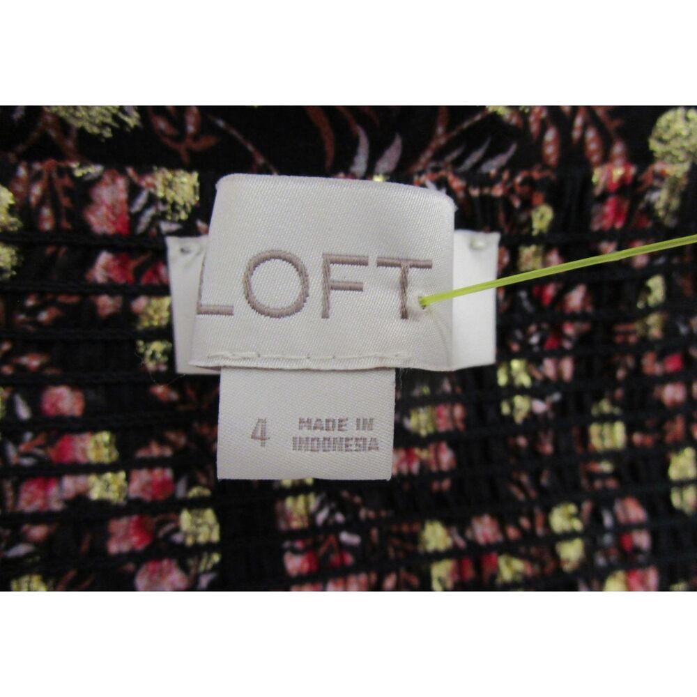 EUC Loft Black/Pink/Gold Multi Square Neckline Pouf Sleeve Midi Dress Women 4 - Picture 4 of 4